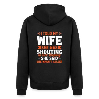 Ehefrau Ehemann Lustig - Unisex Premium Bio Zip Hoodie - Schwarz - Hinten - Nico (187cm)