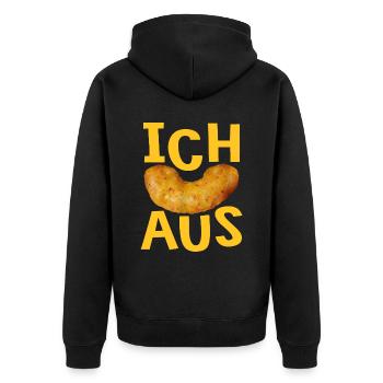 Vegane Erdnuss Flips zum Ausflippen - Unisex Premium Bio Zip Hoodie - Schwarz - Hinten - Nico (187cm)