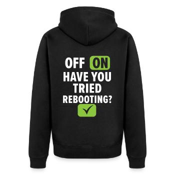 Wenn ich es baue, wird es laufen - Unisex Premium Bio Zip Hoodie - Schwarz - Hinten - Nico (187cm)