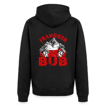 Fränkische Mundart Frangger Bub - Unisex Premium Bio Zip Hoodie - Schwarz - Hinten - Nico (187cm)