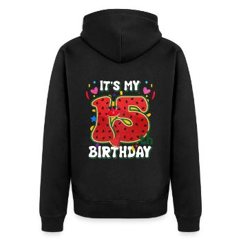 15. Geburtstag Wassermelone Sommer Geschenk - Unisex Premium Bio Zip Hoodie - Schwarz - Hinten - Nico (187cm)