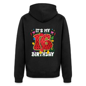 16e anniversaire Cadeau d’été de pastèque - Veste à capuche bio Premium Unisexe - noir - Dos - Nico (187cm)
