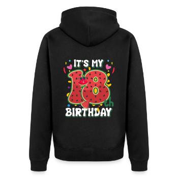 18e anniversaire Cadeau d’été de pastèque - Veste à capuche bio Premium Unisexe - noir - Dos - Nico (187cm)