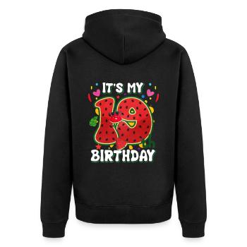19th Birthday Watermelon Summer Gift - Unisex Premium Organic Zip Hoodie - black - Back - Nico (187cm)