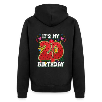 20e anniversaire Pastèque cadeau d’été - Veste à capuche bio Premium Unisexe - noir - Dos - Nico (187cm)