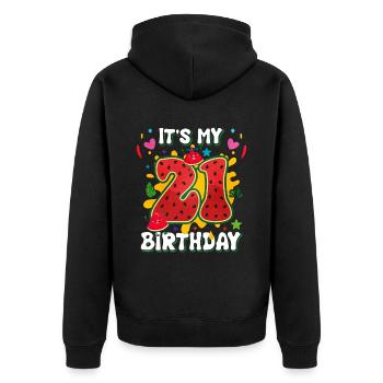 21e anniversaire Cadeau d’été de pastèque - Veste à capuche bio Premium Unisexe - noir - Dos - Nico (187cm)