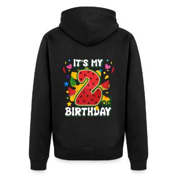 2. Geburtstag Wassermelone Sommer Geschenk - Unisex Premium Bio Zip Hoodie - Schwarz - Hinten - Nico (187cm)