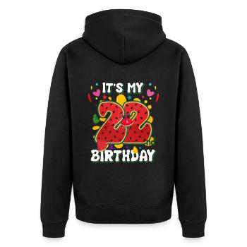 22e anniversaire Cadeau d’été de pastèque - Veste à capuche bio Premium Unisexe - noir - Dos - Nico (187cm)