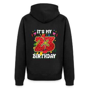 23. Geburtstag Wassermelone Sommer Geschenk - Unisex Premium Bio Zip Hoodie - Schwarz - Hinten - Nico (187cm)
