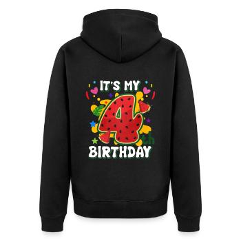4. Geburtstag Wassermelone Sommer Geschenk - Unisex Premium Bio Zip Hoodie - Schwarz - Hinten - Nico (187cm)