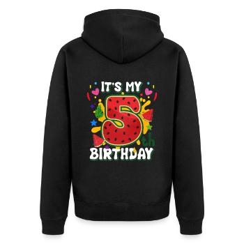 5. Geburtstag Wassermelone Sommer Geschenk - Unisex Premium Bio Zip Hoodie - Schwarz - Hinten - Nico (187cm)