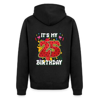 Cadeau d’été de pastèque 25e anniversaire - Veste à capuche bio Premium Unisexe - noir - Dos - Nico (187cm)