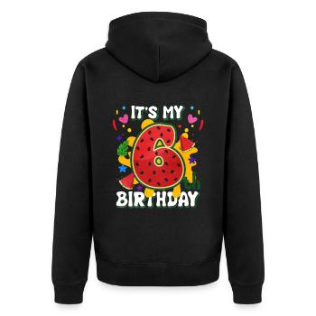 6. Geburtstag Wassermelone Sommer Geschenk - Unisex Premium Bio Zip Hoodie - Schwarz - Hinten - Nico (187cm)