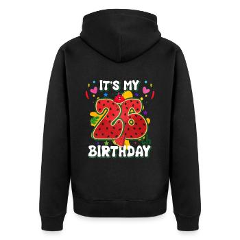 26th Birthday Watermelon Summer Gift - Unisex Premium Organic Zip Hoodie - black - Back - Nico (187cm)