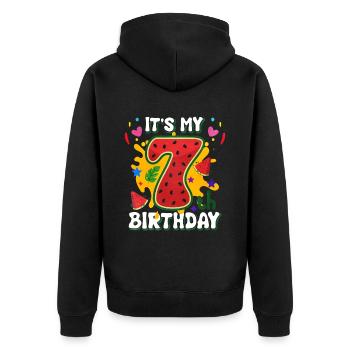 7e anniversaire Cadeau d’été de pastèque - Veste à capuche bio Premium Unisexe - noir - Dos - Nico (187cm)