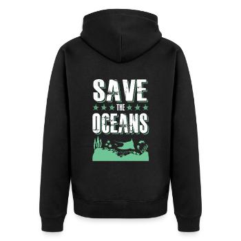 save the ocean - Unisex Premium Bio Zip Hoodie - Schwarz - Hinten - Nico (187cm)