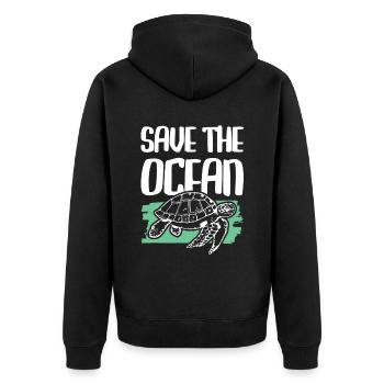 save the ocean schildkröte - Unisex Premium Bio Zip Hoodie - Schwarz - Hinten - Nico (187cm)