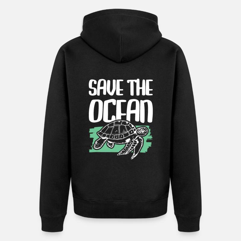 Save the Ocean Turtle - Unisex Premium Organic Zip Hoodie - black