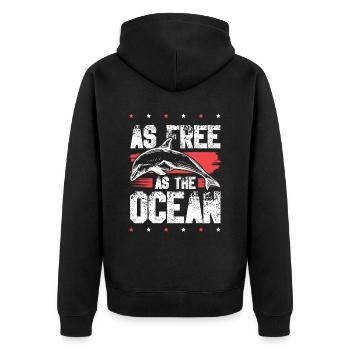 delfine save the ocean - Unisex Premium Bio Zip Hoodie - Schwarz - Hinten - Nico (187cm)