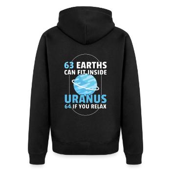 63 Earth Can Fit Uranus Planet Weltall - Unisex Premium Bio Zip Hoodie - Schwarz - Hinten - Nico (187cm)
