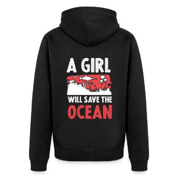 save the ocean mädchen - Unisex Premium Bio Zip Hoodie - Schwarz - Hinten - Nico (187cm)