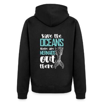 save the ocean meerjungfrau - Unisex Premium Bio Zip Hoodie - Schwarz - Hinten - Nico (187cm)