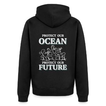save the ocean - Unisex Premium Bio Zip Hoodie - Schwarz - Hinten - Nico (187cm)