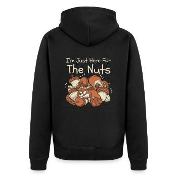 I'm Just Here For The Nuts Fuchshörnchen - Unisex Premium Bio Zip Hoodie - Schwarz - Hinten - Nico (187cm)