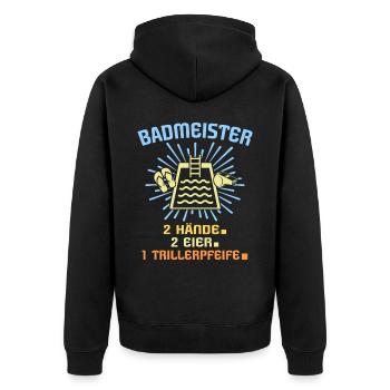 Schwimmmeister Sprüche Bademeister - Unisex Premium Bio Zip Hoodie - Schwarz - Hinten - Nico (187cm)