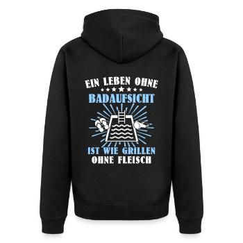 Schwimmmeister Sprüche Bademeister - Unisex Premium Bio Zip Hoodie - Schwarz - Hinten - Nico (187cm)