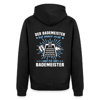 Schwimmmeister Sprüche Bademeister - Unisex Premium Bio Zip Hoodie - Schwarz - Hinten - Nico (187cm)