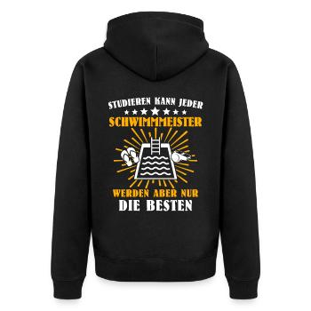 Schwimmmeister Sprüche Bademeister - Unisex Premium Bio Zip Hoodie - Schwarz - Hinten - Nico (187cm)