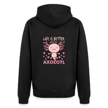 Axolotl Lustiger Mexikanischer Salamander Axolotl - Unisex Premium Bio Zip Hoodie - Schwarz - Hinten - Nico (187cm)