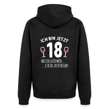 18 na endlich 18. Geburtstag | 18 Jahre volljährig - Unisex Premium Bio Zip Hoodie - Schwarz - Hinten - Nico (187cm)