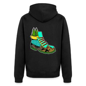 Klettersteig Bergwandern Berg Wandern - Unisex Premium Bio Zip Hoodie - Schwarz - Hinten - Nico (187cm)