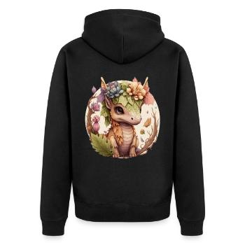 Cottagecore Cute Baby Dragon Floral Fantasy Pet Fl - Unisex Premium Organic Zip Hoodie - black - Back - Nico (187cm)