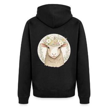 Cottagecore Cute Baby Sheep Pet Flower Farm Animal - Unisex Premium Organic Zip Hoodie - black - Back - Nico (187cm)