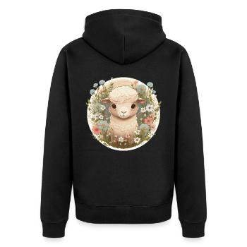 Cottagecore Cute Baby Sheep Flower Watercolor Farm - Unisex Premium Organic Zip Hoodie - black - Back - Nico (187cm)