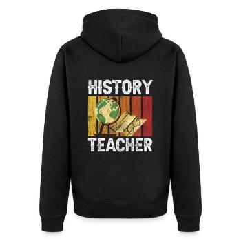 History teacher, teacher, history, historian - Unisex Premium Organic Zip Hoodie - black - Back - Nico (187cm)