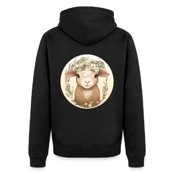 Cottagecore Cute Baby Sheep Flower Watercolor Farm - Unisex Premium Organic Zip Hoodie - black - Back - Nico (187cm)