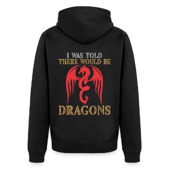 Drache Drachen Design Fabelwesen Phantasie - Unisex Premium Bio Zip Hoodie - Schwarz - Hinten - Nico (187cm)
