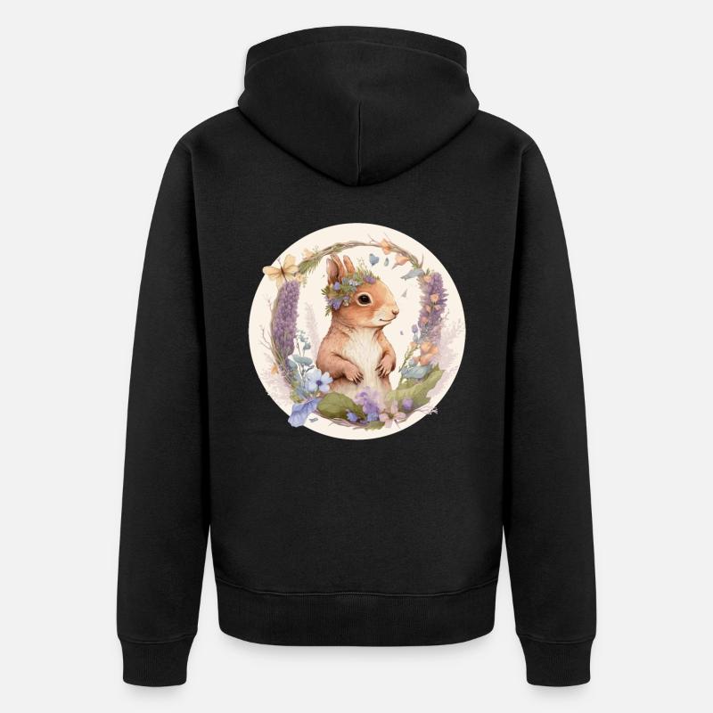Cottagecore Mignon Bébé Écureuil Rongeur Aquarelle F - Veste à capuche bio Premium Unisexe - noir