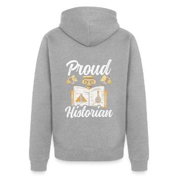 Fier historien Histoire - Veste à capuche bio Premium Unisexe - gris chiné - Dos - Nico (187cm)