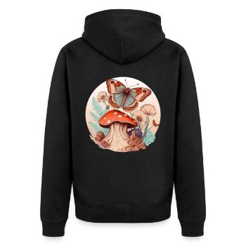 Cottagecore Butterfly Mushroom Forest Plants Botan - Unisex Premium Organic Zip Hoodie - black - Back - Nico (187cm)