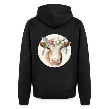 Cottagecore Cute Cow Ox Farm Animal Pet Calf - Unisex Premium Bio Zip Hoodie - Schwarz - Hinten - Nico (187cm)
