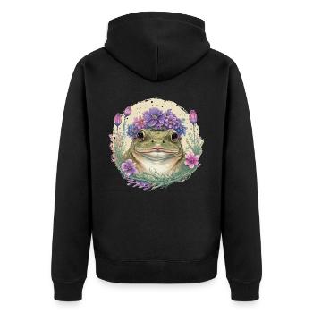 Cute Cottagecore Frog Toad Funny Floral Goblincore - Unisex Premium Organic Zip Hoodie - black - Back - Nico (187cm)