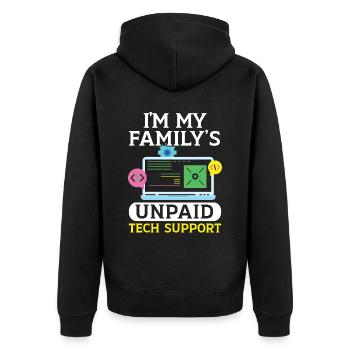 I'm My Family's Unpaid Tech Support Tech Support - Unisex Premium Bio Zip Hoodie - Schwarz - Hinten - Nico (187cm)