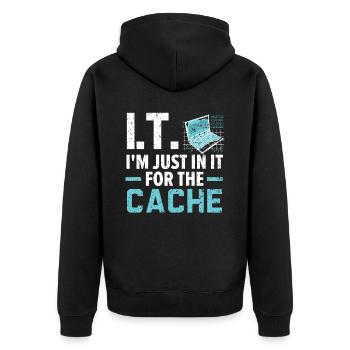 I.T. I'm Just In It For The Cache Computer - Unisex Premium Bio Zip Hoodie - Schwarz - Hinten - Nico (187cm)