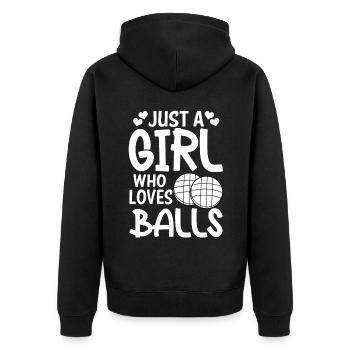 Bocce Ball Spieler - Unisex Premium Bio Zip Hoodie - Schwarz - Hinten - Nico (187cm)