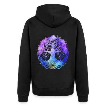 Baum des Yoga Lebens Spiritualität und Meditation - Unisex Premium Bio Zip Hoodie - Schwarz - Hinten - Nico (187cm)